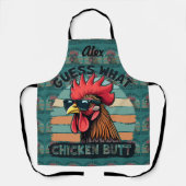 Guess What Chicken Butt Funny Retro Rooster エプロン (正面)