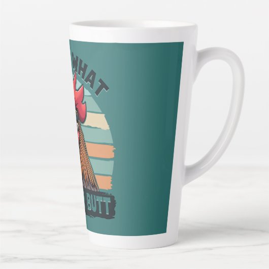 Guess What Chicken Butt Funny Retro Rooster カフェラテマグ (右)