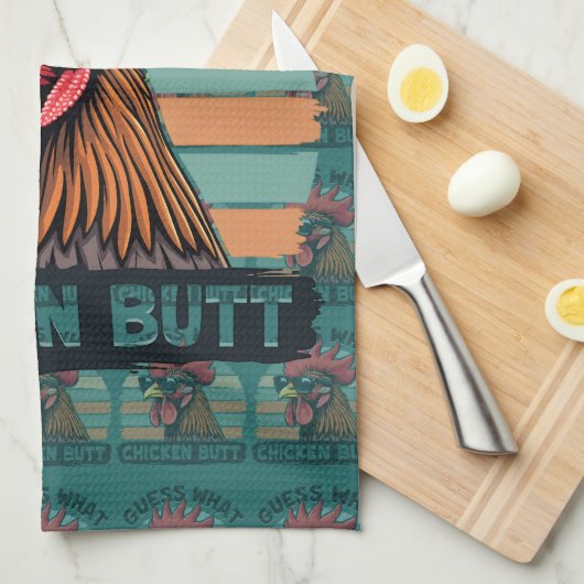 Guess What Chicken Butt Funny Retro Rooster キッチンタオル (四つ折り)