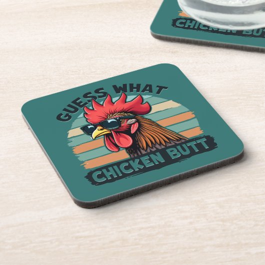 Guess What Chicken Butt Funny Retro Rooster コースター (左側)