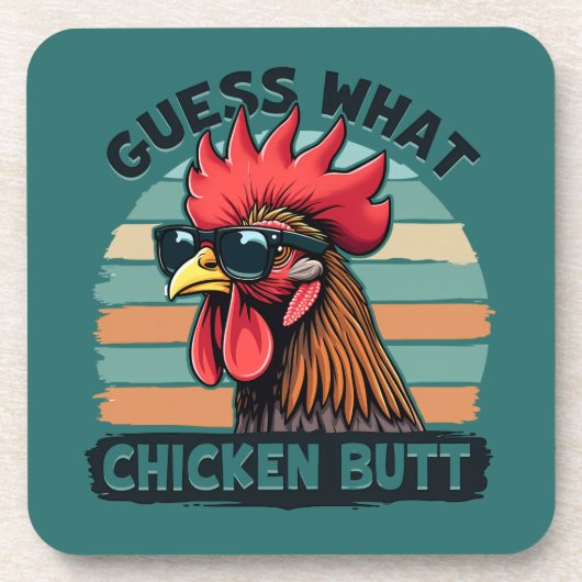 Guess What Chicken Butt Funny Retro Rooster コースター (正面)