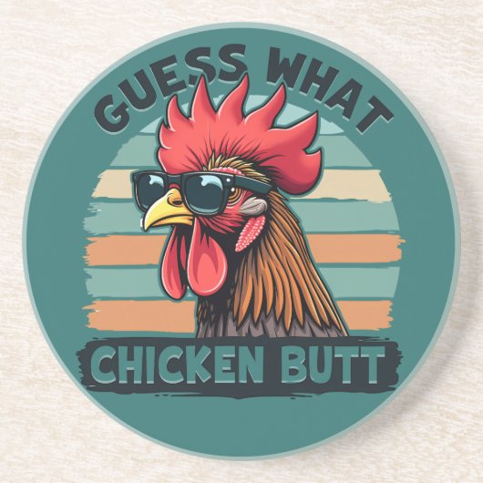 Guess What Chicken Butt Funny Retro Rooster コースター (正面)