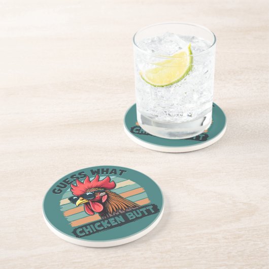 Guess What Chicken Butt Funny Retro Rooster コースター (側面)