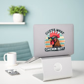 Guess What Chicken Butt Funny Retro Rooster シール (デスク上のノートパソコン)