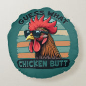 Guess What Chicken Butt Funny Retro Rooster ラウンドクッション (裏面)