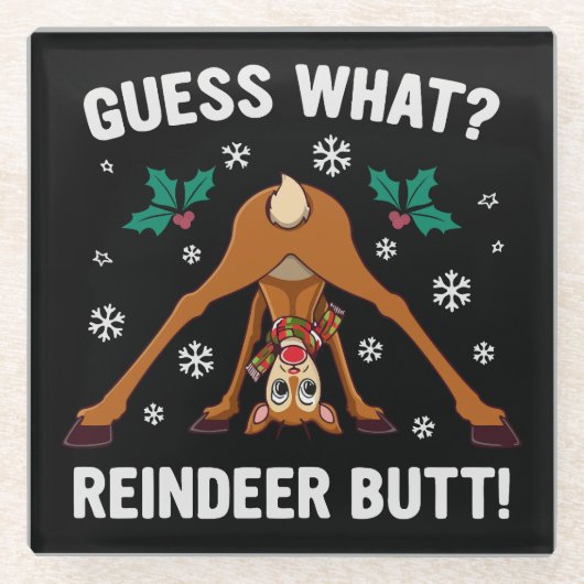 Guess What Reindeer Butt Christmas Joke ガラスコースター (正面)