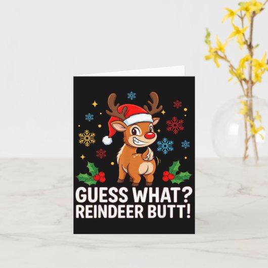 Guess What Reindeer Butt Funny Christmas Men Reind カード (黄色い花)