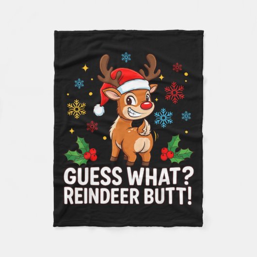 Guess What Reindeer Butt Funny Christmas Men Reind フリースブランケット (正面)