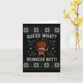 Guess What Reindeer Butt Funny Christmas Reindeer カード (黄色い花)