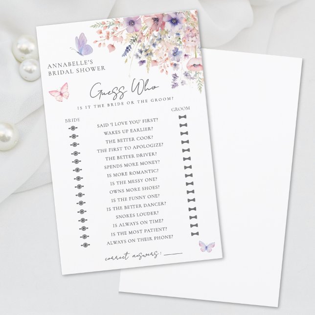 Guess Which Butterfly Wildflowerブライダルシャワーゲーム (Guess Who Butterfly Wildflower Bridal Shower Game)