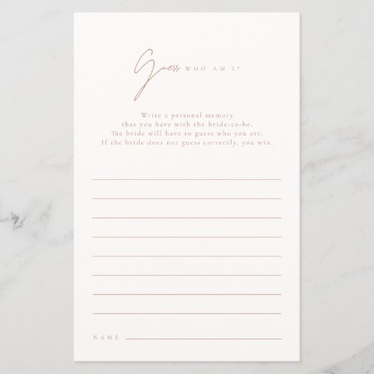 Guess Who Am I赤面ピンクブライダルシャワーゲーム (正面)