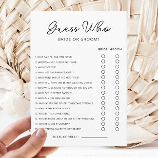 Guess Who Bride or Groom Game Bridal Shower Game 招待状