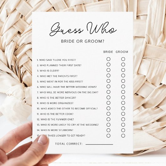 Guess Who Bride or Groom Game Bridal Shower Game 招待状