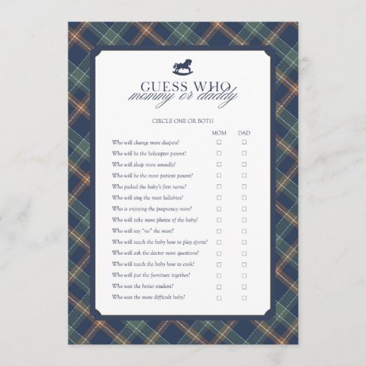 Guess Who Mommy or Daddy Baby Shower Game アドバイスカード (正面)