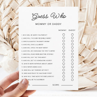 Guess Who Mommy or Daddy Baby Shower Game Activity 招待状