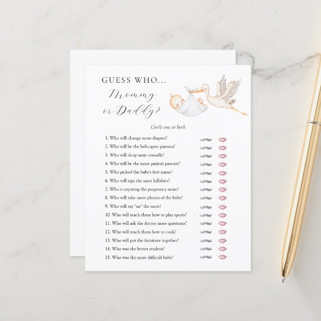 Guess Who Mommy or Daddy Baby Shower game card (正面/裏面インサイチュ)