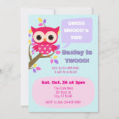 Guess Who's Two, Pink Owl 2nd Birthday 招待状 (正面)