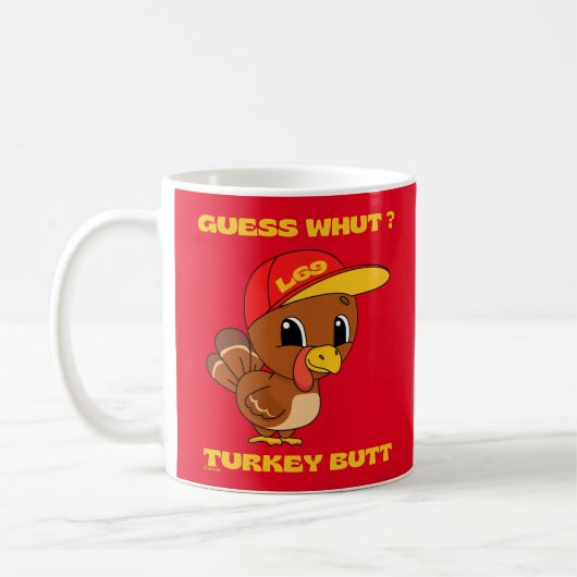 GUESS WHUT?TURKEYお尻感謝祭おもしろい コーヒーマグカップ (左)