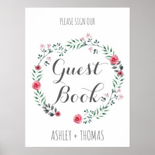 GUEST BOOKフローラ書道標識に署名 ポスター