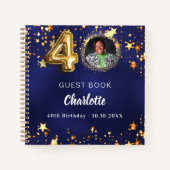 Guest book 40th birthday navy blue金ゴールドスター写真 ノートブック (正面)