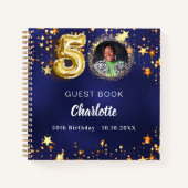 Guest book 50th birthday navy blue金ゴールドスター写真 ノートブック (正面)