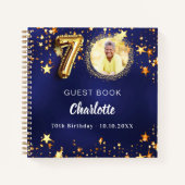 Guest book 70th birthday navy blue金ゴールドスター写真 ノートブック (正面)