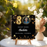Guest book 80th birthdayブラック金ゴールド星写真 ノートブック<br><div class="desc">黒スタイリッシュい背景に金ゴールド星フェイク。写真、名前、文字を追加。年齢番号はバ書ロンスタイルフォントで。</div>