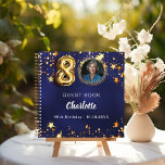 Guest book 80th birthday navy blue金ゴールドスター写真 ノートブック<br><div class="desc">ネイビスタイリッシューブルー、金ゴールド星の色の不フェイク揃い。写真、名前、文字の追加年齢番号はバ書ロンスタイルフォントで。</div>