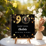 Guest book 90th birthdayブラック金ゴールド星写真 ノートブック<br><div class="desc">黒いスタイリッシュ背景に金ゴールド星フェイク。写真、名前、文字の追加年齢番号はバ書ロンスタイルフォントで。</div>