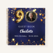 Guest book 90th birthday navy blue金ゴールドスター写真 ノートブック (正面)