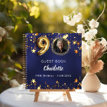 Guest book 90th birthday navy blue金ゴールドスター写真 ノートブック<br><div class="desc">ネイビスタイリッシューブルー、金ゴールド星の色の不フェイク揃い。写真、名前、文字の追加年齢番号はバ書ロンスタイルフォントで。</div>