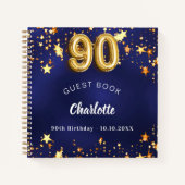 Guest book 90th birthday navy blue金ゴールド星 ノートブック (正面)
