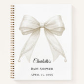 Guest book Baby Shower bow ivory white pearls ノートブック (正面)