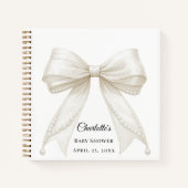 Guest book Baby Shower bow ivory white pearls ノートブック (正面)