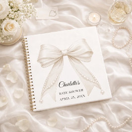 Guest book Baby Shower bow ivory white pearls ノートブック