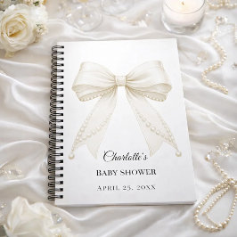 Guest book Baby Shower bow ivory white pearls ノートブック