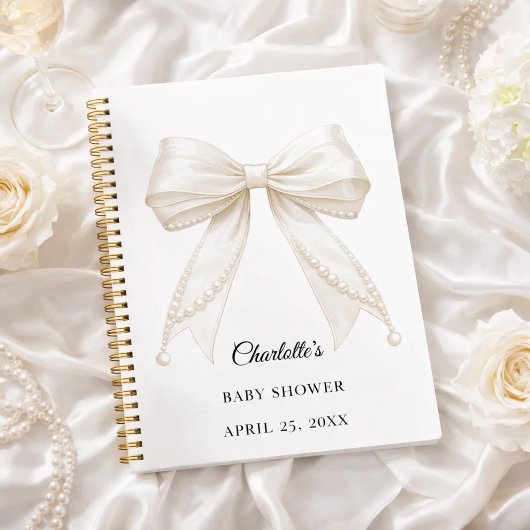 Guest book Baby Shower bow ivory white pearls ノートブック