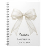 Guest book Baby Shower bow ivory white pearls ノートブック (正面)