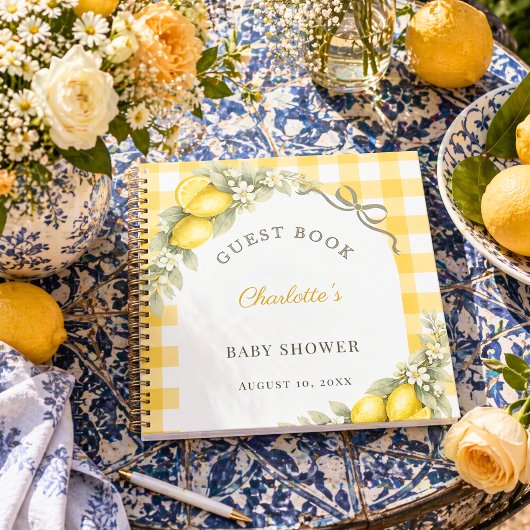 Guest book baby shower lemons gingham summer ノートブック