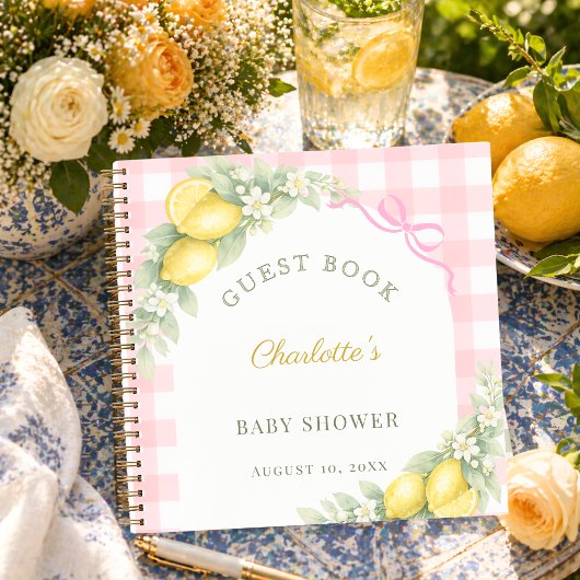 Guest book baby shower lemons pink gingham girl ノートブック
