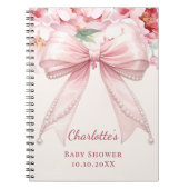 Guest book Baby Shower pink bow florals affordable ノートブック (正面)