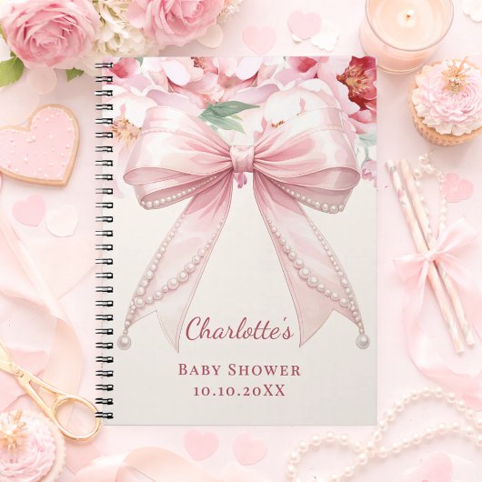 Guest book Baby Shower pink bow florals affordable ノートブック