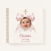 Guest Book Baptism Pink Bow Ivory Girl Photo ノートブック (正面)