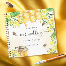 Guest book bees honey yellow花模様結婚ズ