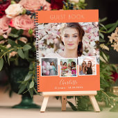 Guest book birthda coral orange photo collage ノートブック
