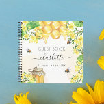 Guest book birthday bees honey yellow 花模様 ノートブック<br><div class="desc">可愛いバンブルハチ、黄色の花模様、そしてハニカムから蜂蜜を滴らせる。名前と日付のパーソナライズおよび追加。</div>