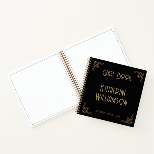 Guest Book Birthday Black Gold Art Deco ノートブック (内部)