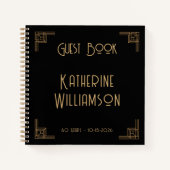 Guest Book Birthday Black Gold Art Deco ノートブック (正面)