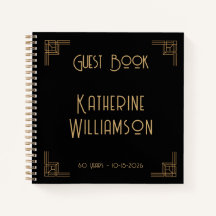 Guest Book Birthday Black Gold Art Deco