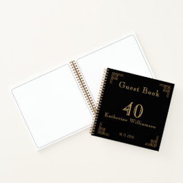 Guest Book Birthday Black Gold Art Deco ノートブック